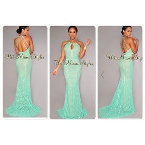Mint Green Open Back Gown